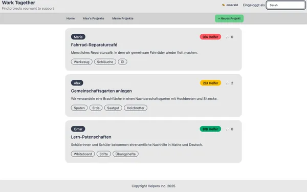 work-together – Übersicht der Projekt-Marktplatz-Plattform