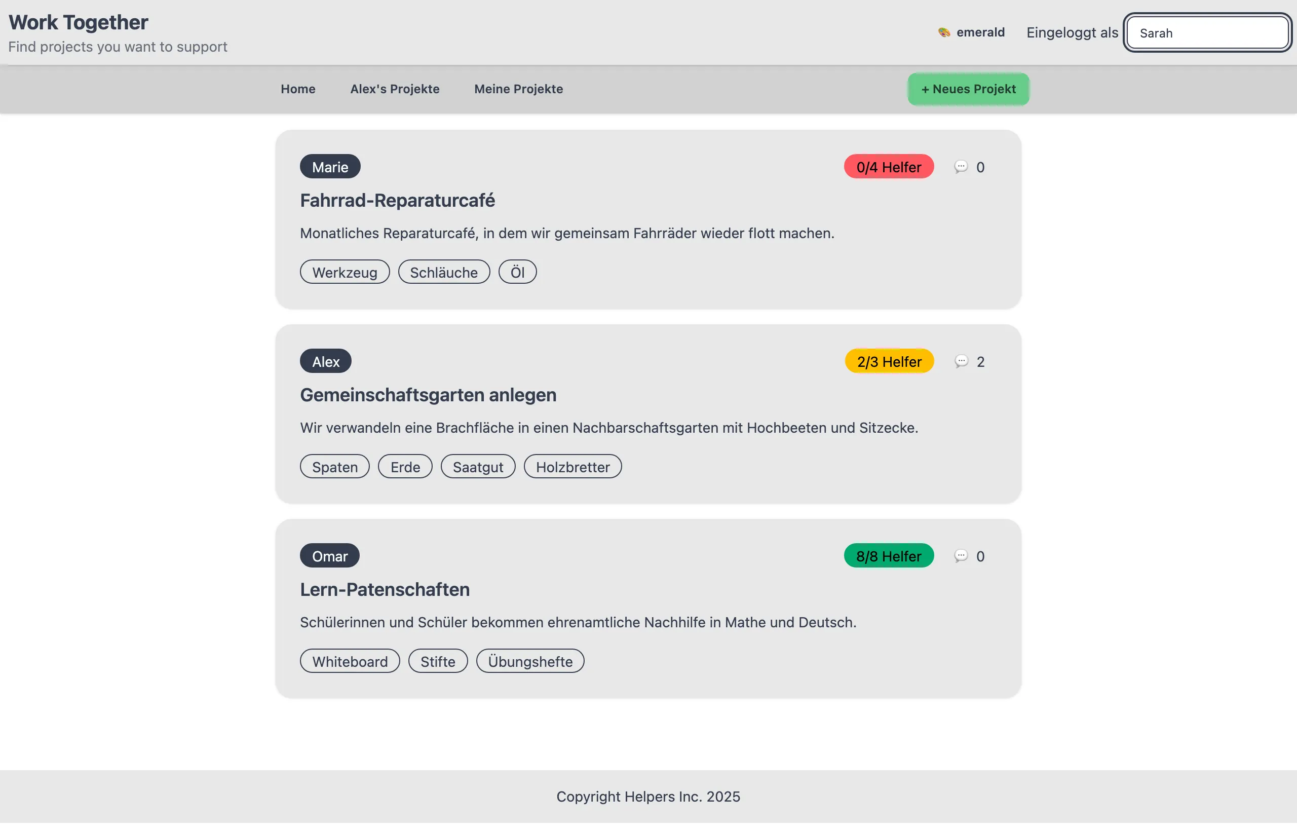 work-together – Übersicht der Projekt-Marktplatz-Plattform