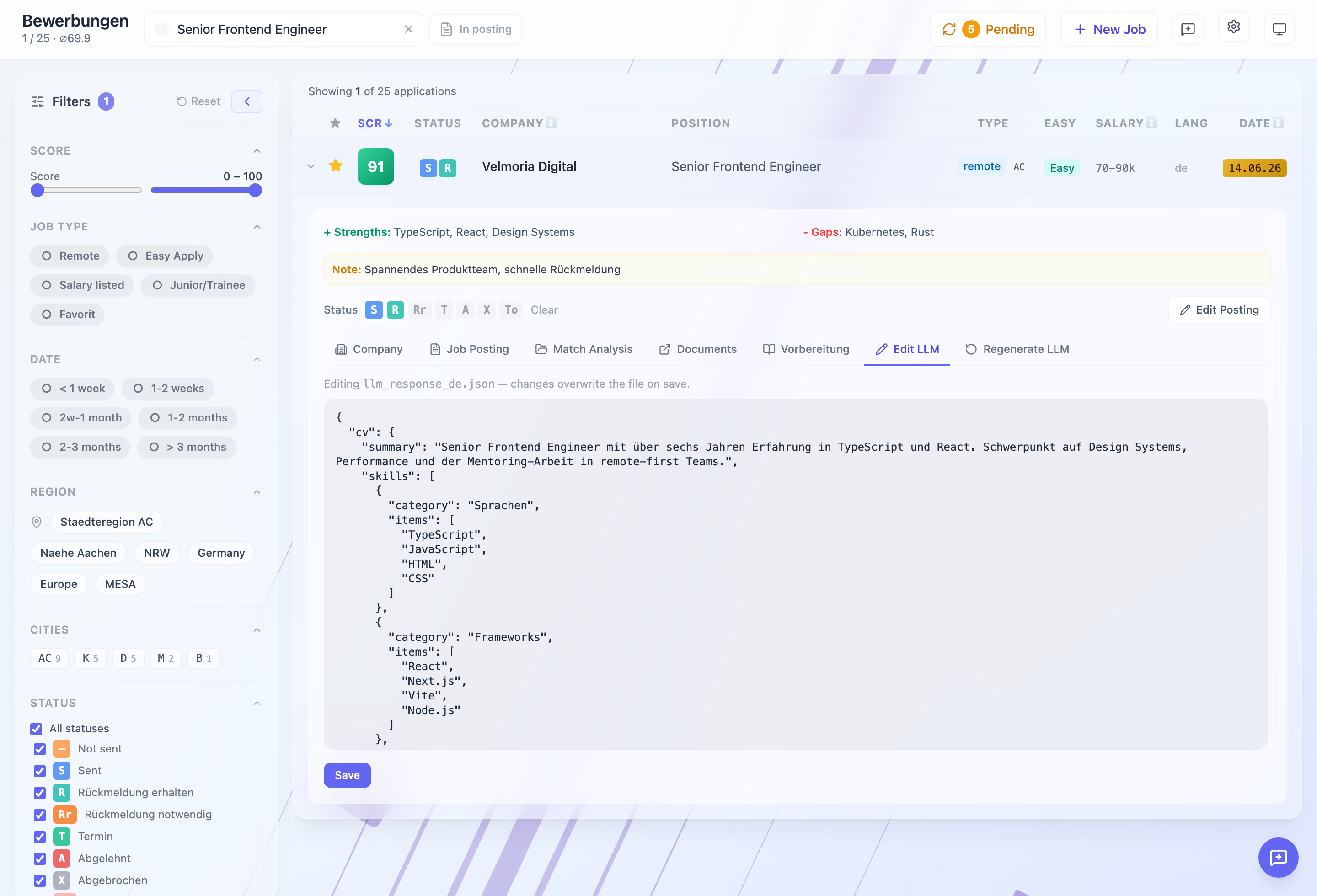 Editor für die strukturierte LLM-Antwort als JSON
